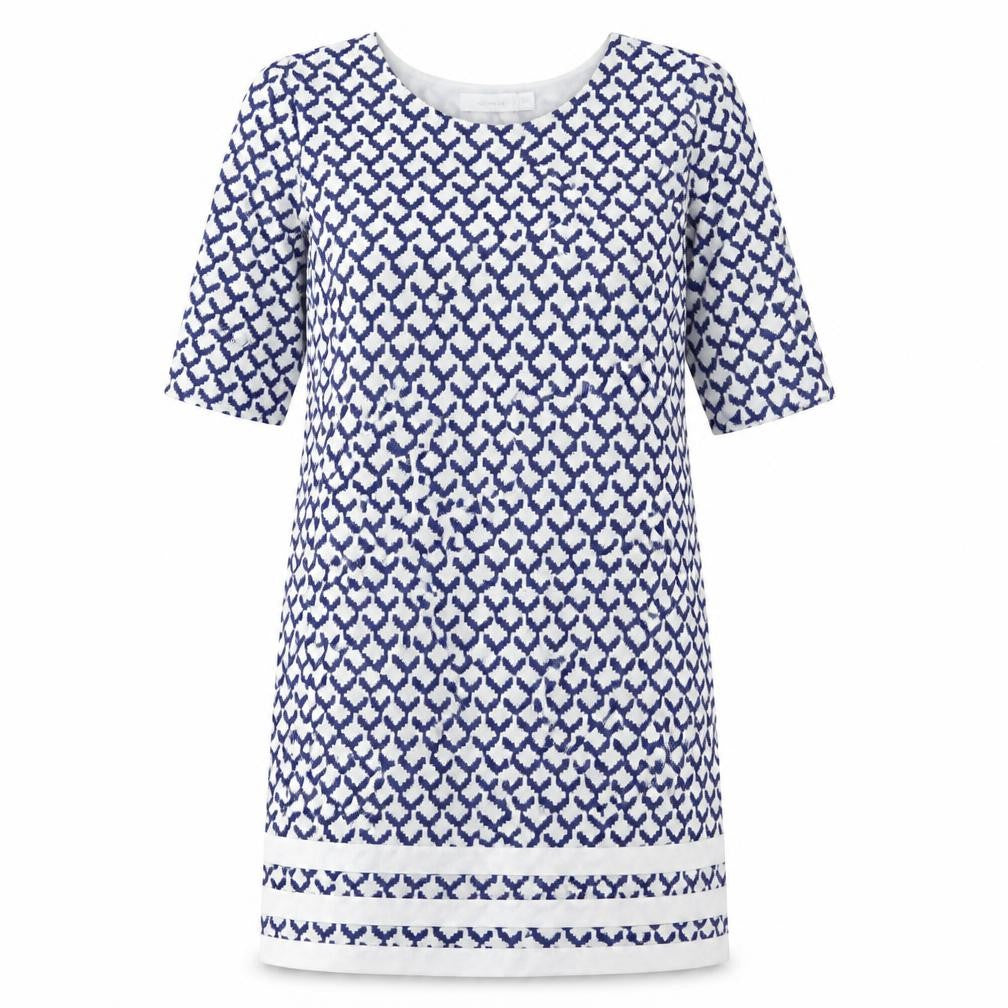 Front view of H&M Women's Blue White Shift Dress S