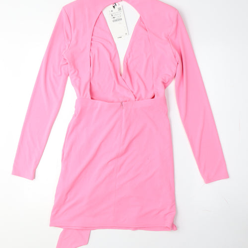 Zara Women’s Pink Bodycon V-Neck Party Dress - S