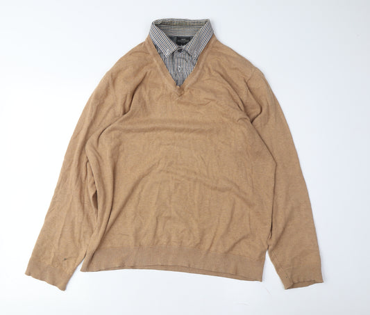 Next Men's Beige Medium Cotton Pullover Jumper