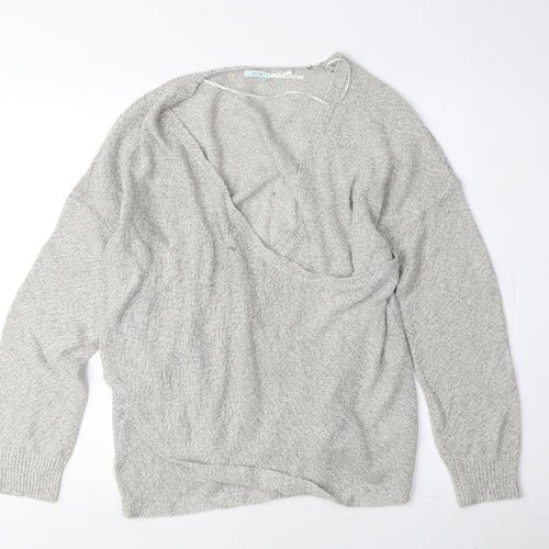Kimchi Blue Women's Grey V-Neck Pullover Jumper M