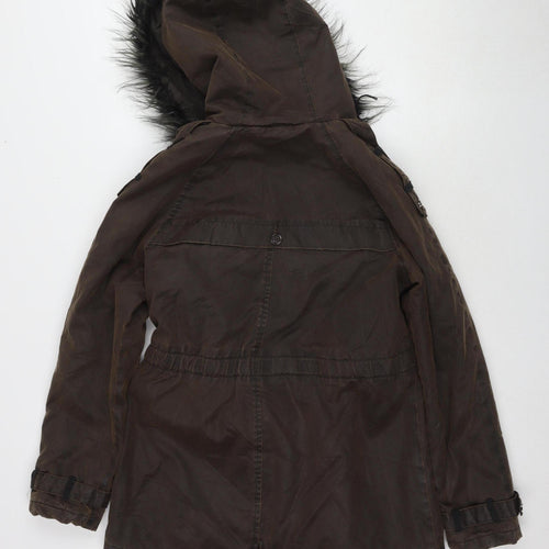 Next Women's Brown Parka Coat Size 14 Fur Hooded Winter Casual