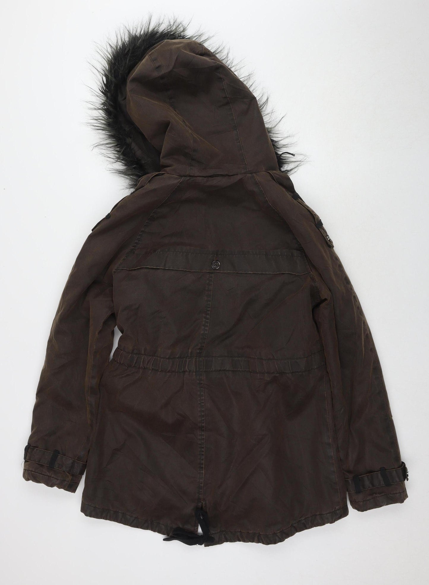Next Women's Brown Parka Coat Size 14 Fur Hooded Winter Casual