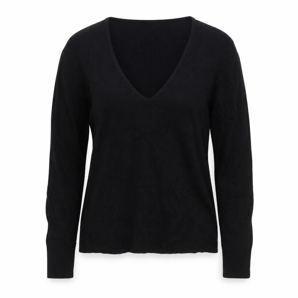 Front view of Marks & Spencer Women's Black V-Neck Blouse, size L