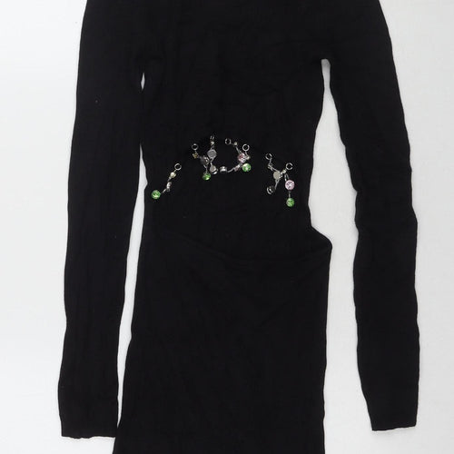As You Women's Black Long Sleeve Beaded Dress Size 8