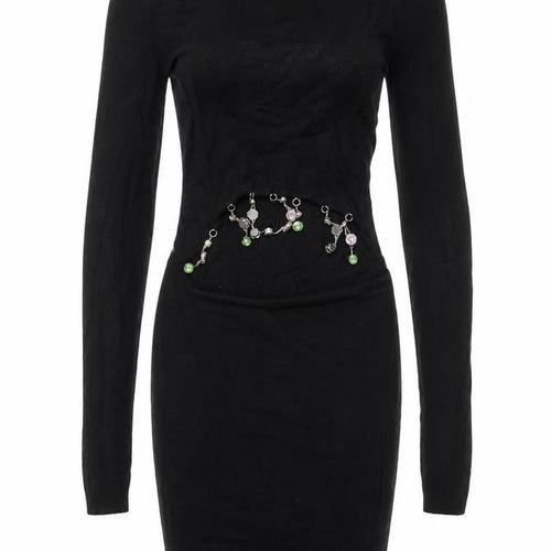 As You Women's Black Long Sleeve Beaded Dress Size 8