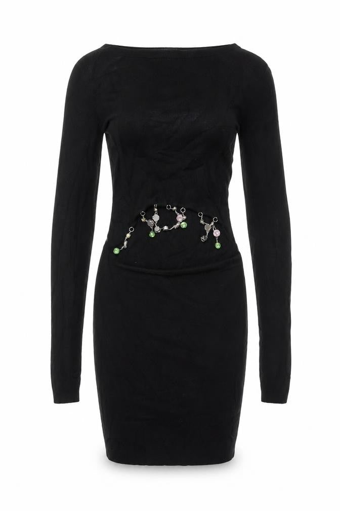 As You Women's Black Long Sleeve Beaded Dress Size 8