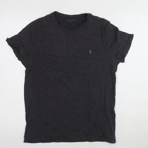 AllSaints Men's Black Crew Neck Solid T-Shirt, Small