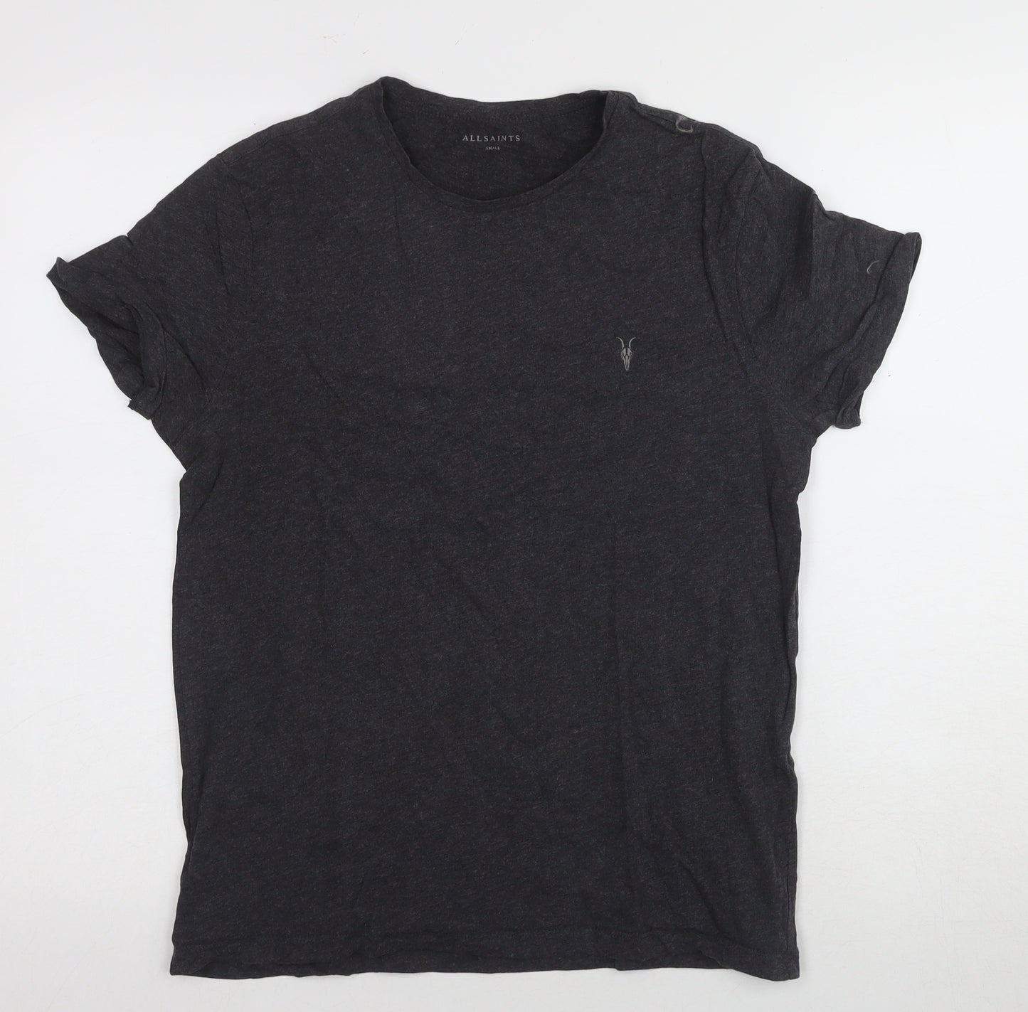 AllSaints Men's Black Crew Neck Solid T-Shirt, Small