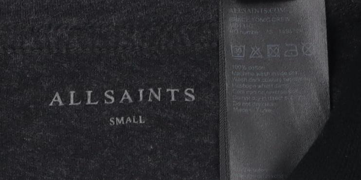 AllSaints Men's Black Crew Neck Solid T-Shirt, Small