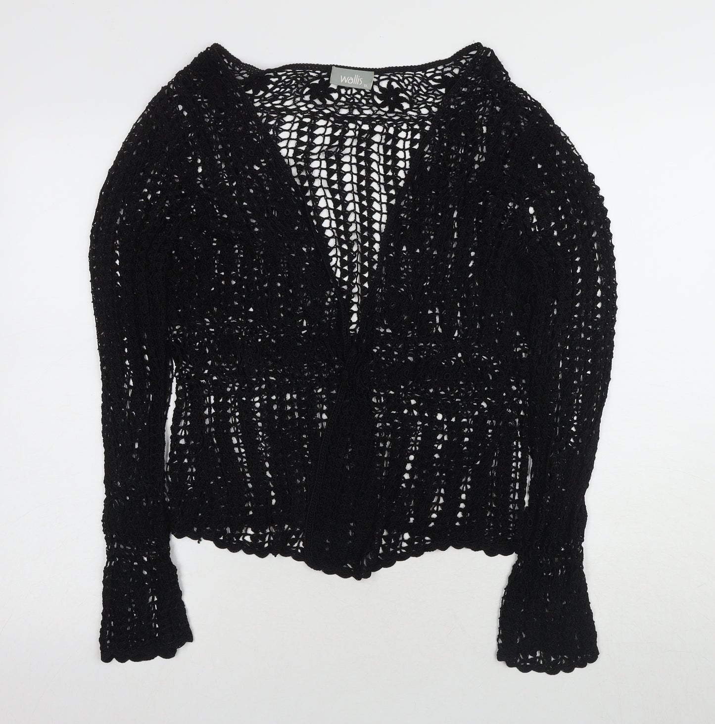 Wallis Women's Black XL V-Neck Open Knit Cardigan