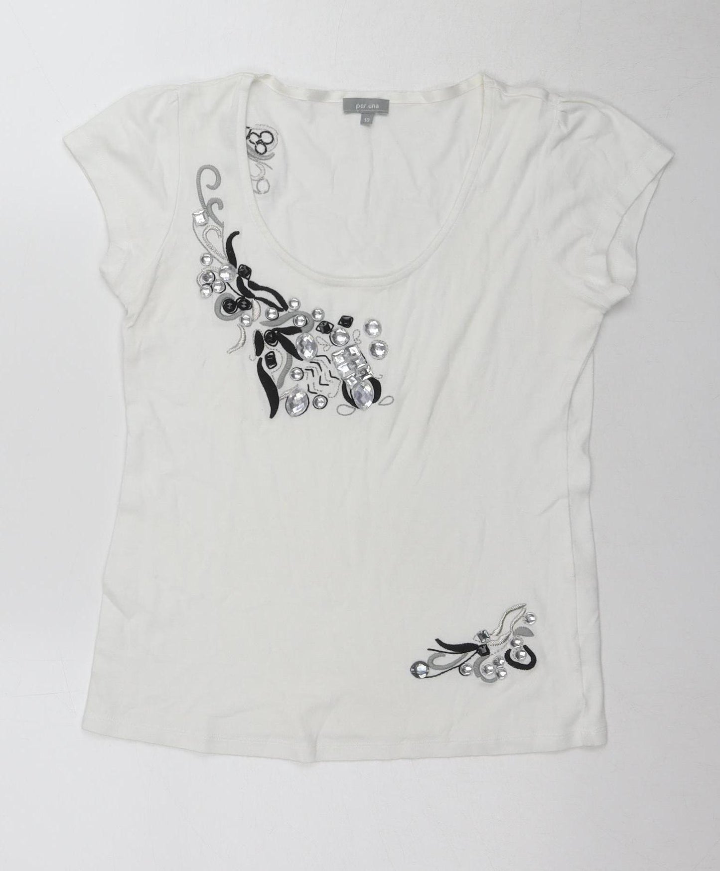 Per Una Women's White Embroidered T-Shirt - Size 10