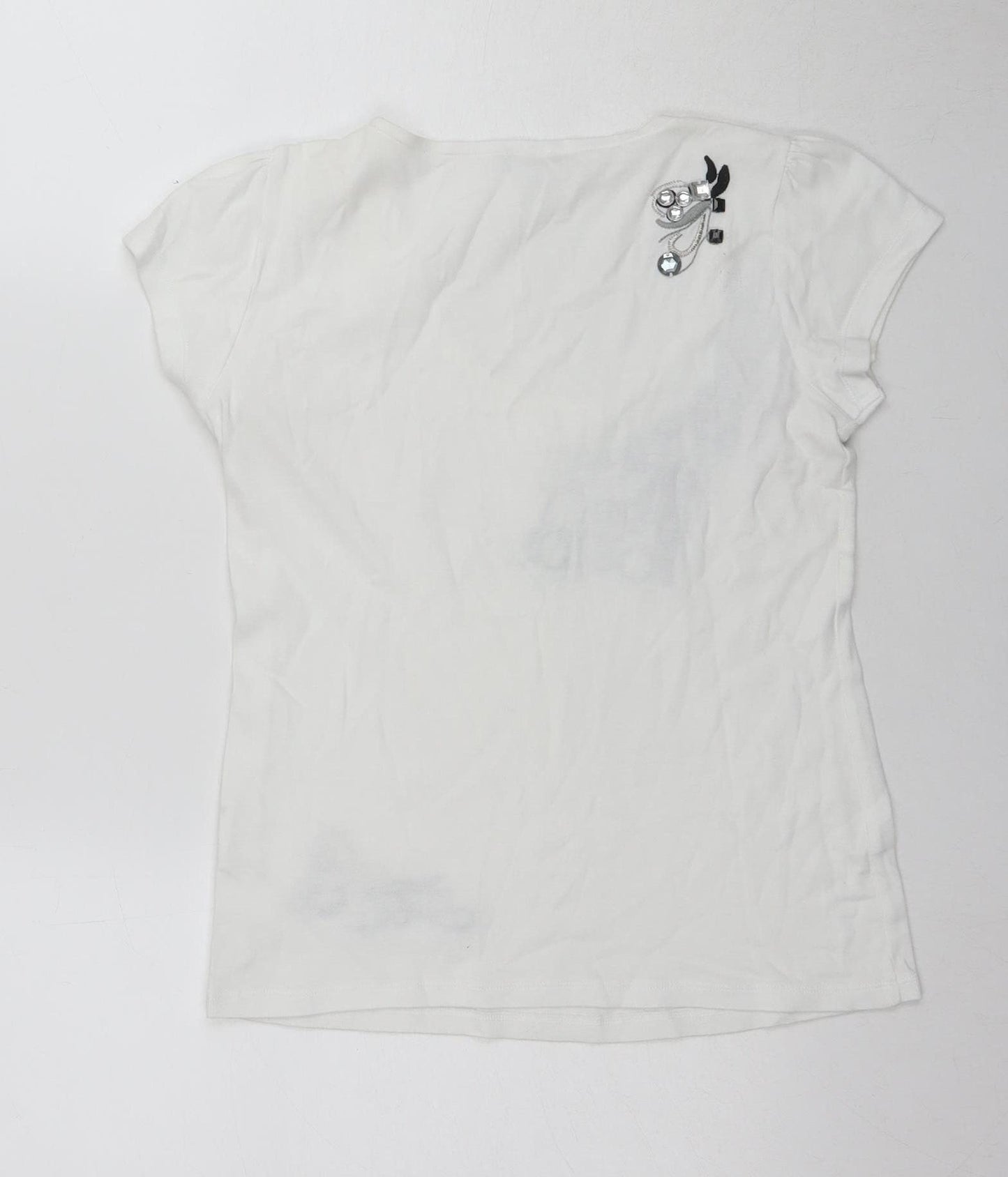 Per Una Women's White Embroidered T-Shirt - Size 10