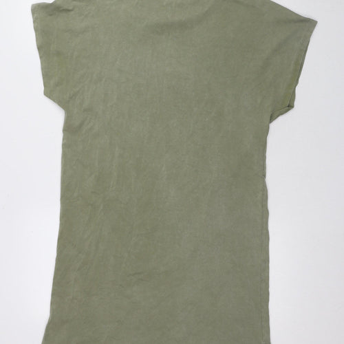 Bershka Women Green S Basic Crew Neck Studded Tee