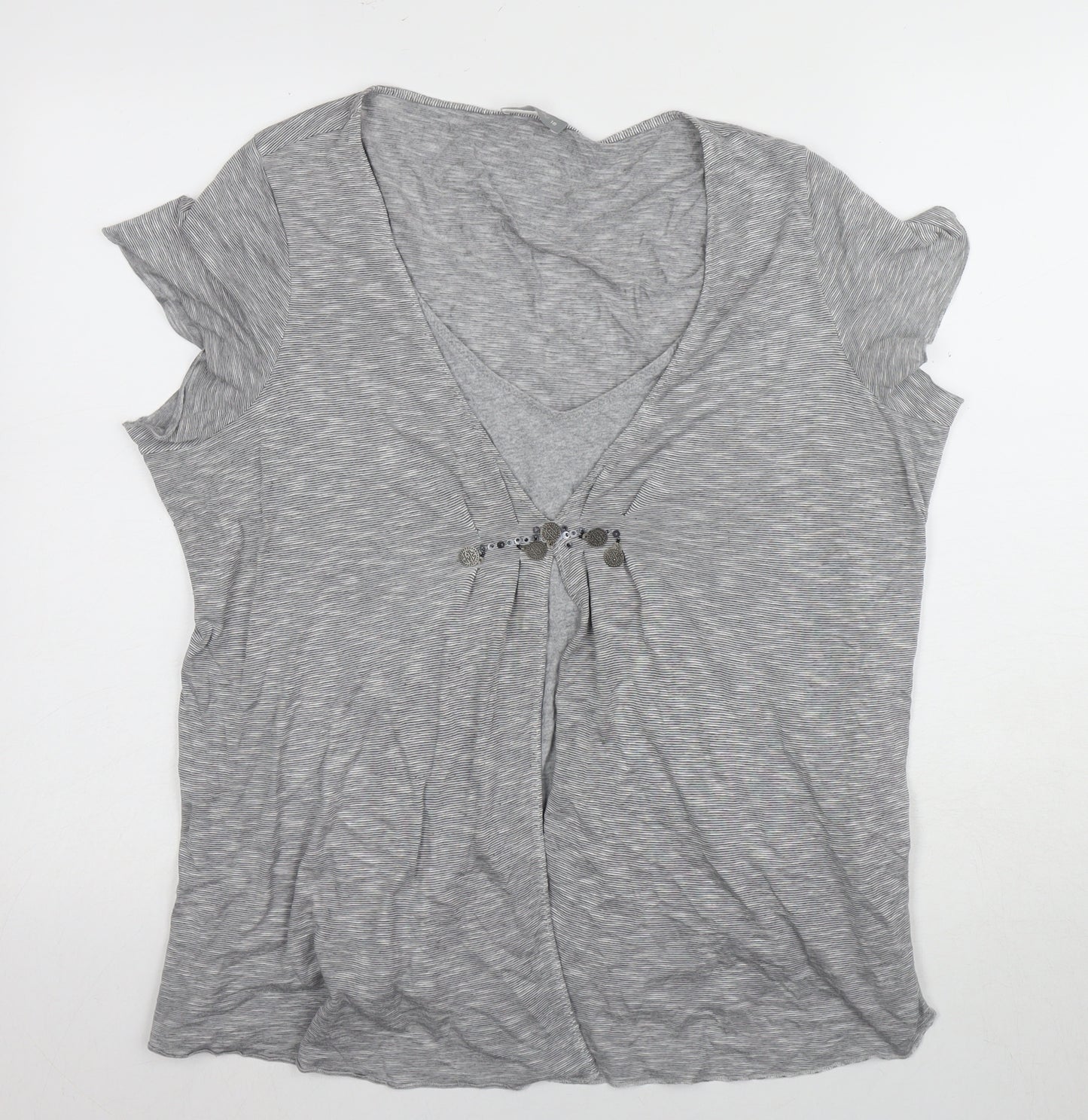 Per Una Women's Grey V-Neck Sequin T-Shirt
