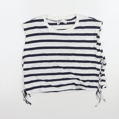 Bershka Unisex White Striped Sleeveless T-Shirt Size 8