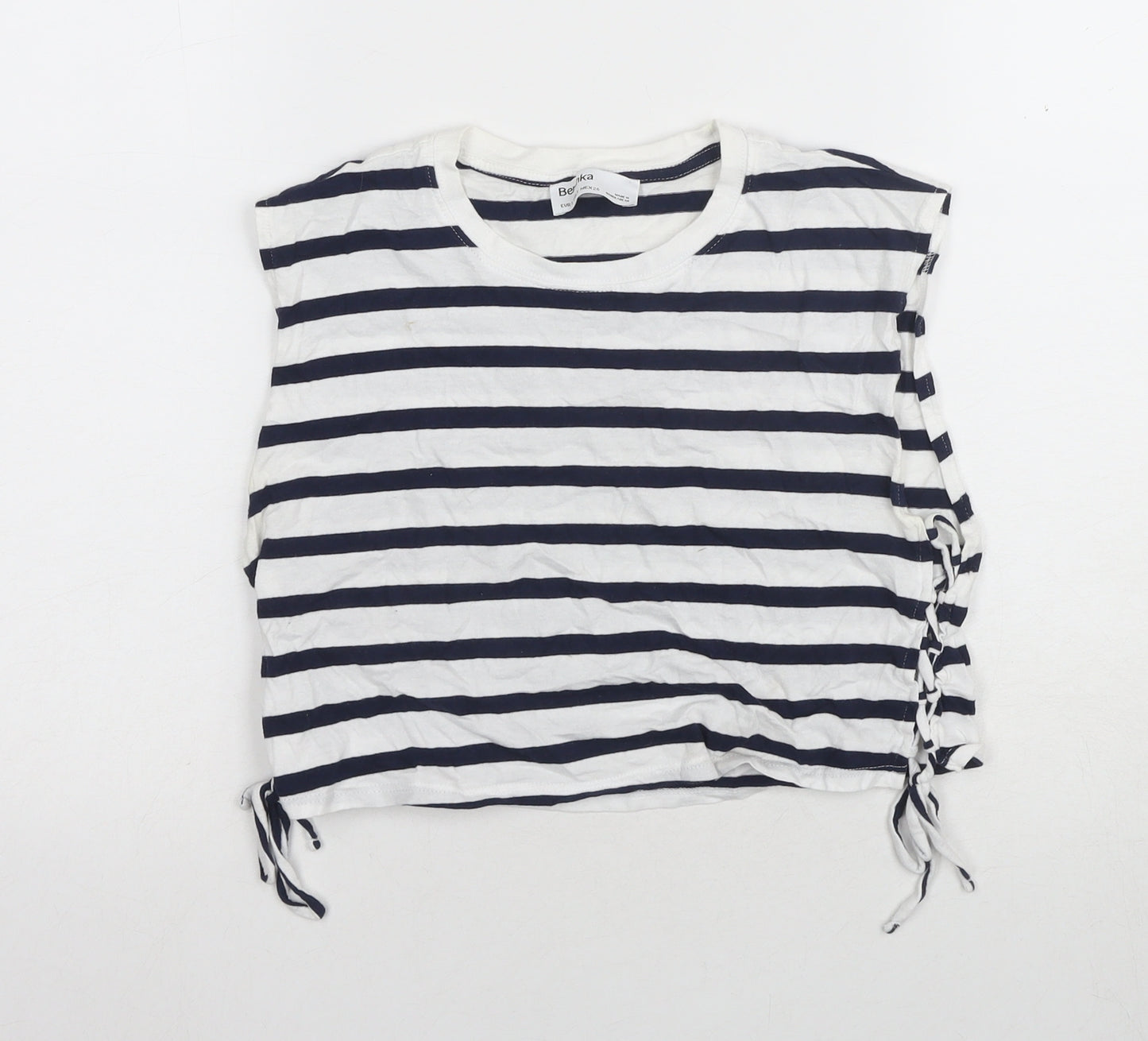 Bershka Unisex White Striped Sleeveless T-Shirt Size 8