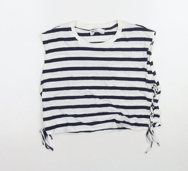 Bershka Unisex White Striped Sleeveless T-Shirt Size 8