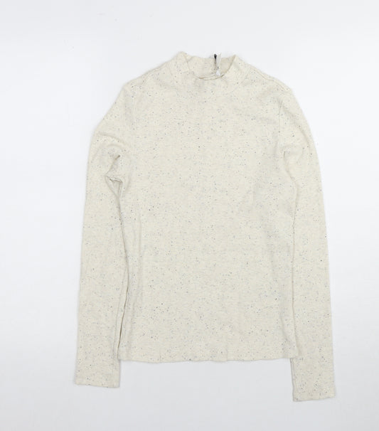 Monki Beige Long Sleeve Mock Neck T-Shirt S