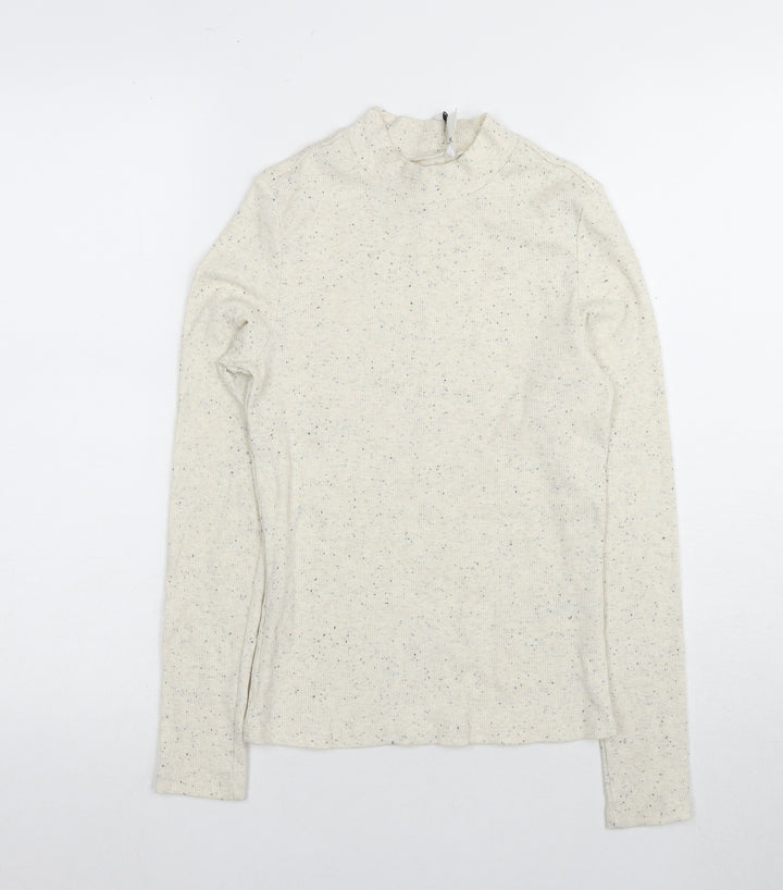 Monki Beige Long Sleeve Mock Neck T-Shirt S