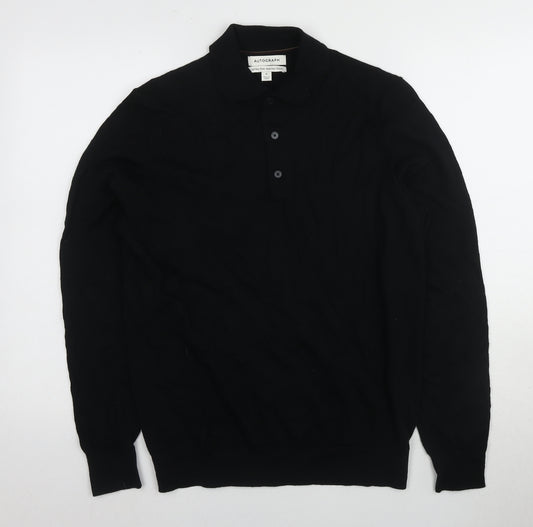 Autograph Men's Black Merino Wool Long Sleeve Polo M