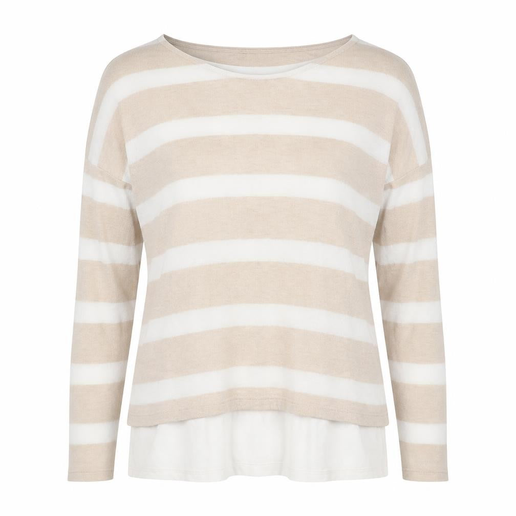 Front view of Marks & Spencer Women's Beige Striped T-Shirt, size 12