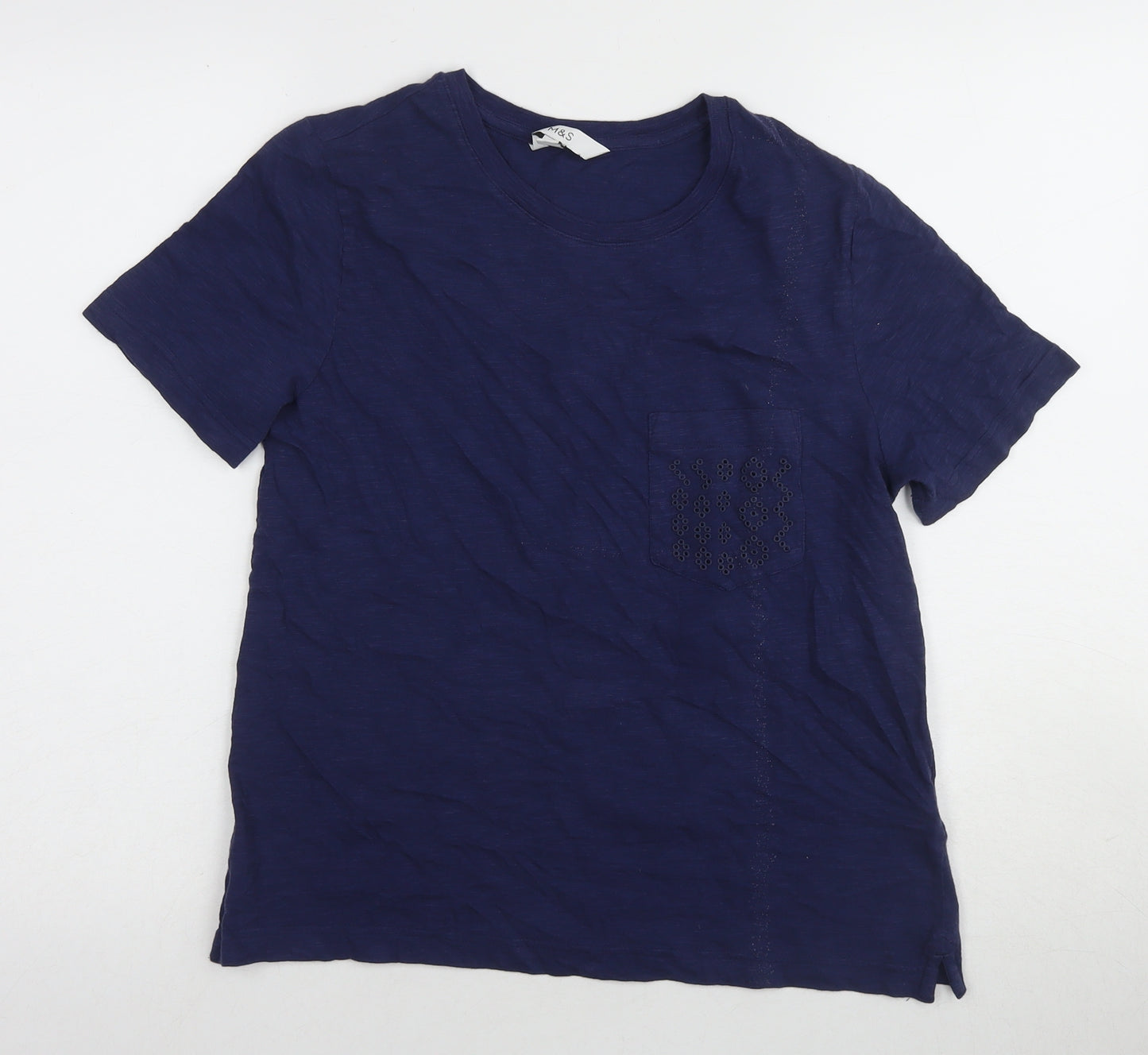 Marks and Spencer Women's Blue Cotton T-Shirt S