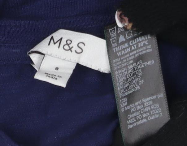 Marks and Spencer Women's Blue Cotton T-Shirt S