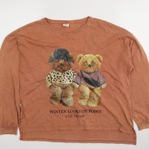 Zara Girls Orange Long Sleeve Bear Graphic T-Shirt 13-14 Years