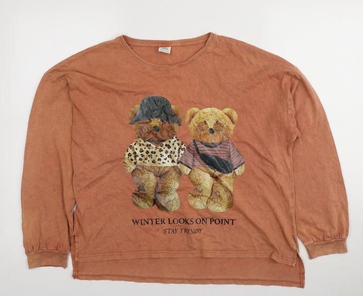Zara Girls Orange Long Sleeve Bear Graphic T-Shirt 13-14 Years