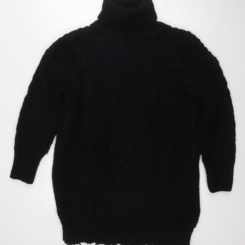 QED London Women's Black Roll Neck Cable-Knit Jumper Sz 12