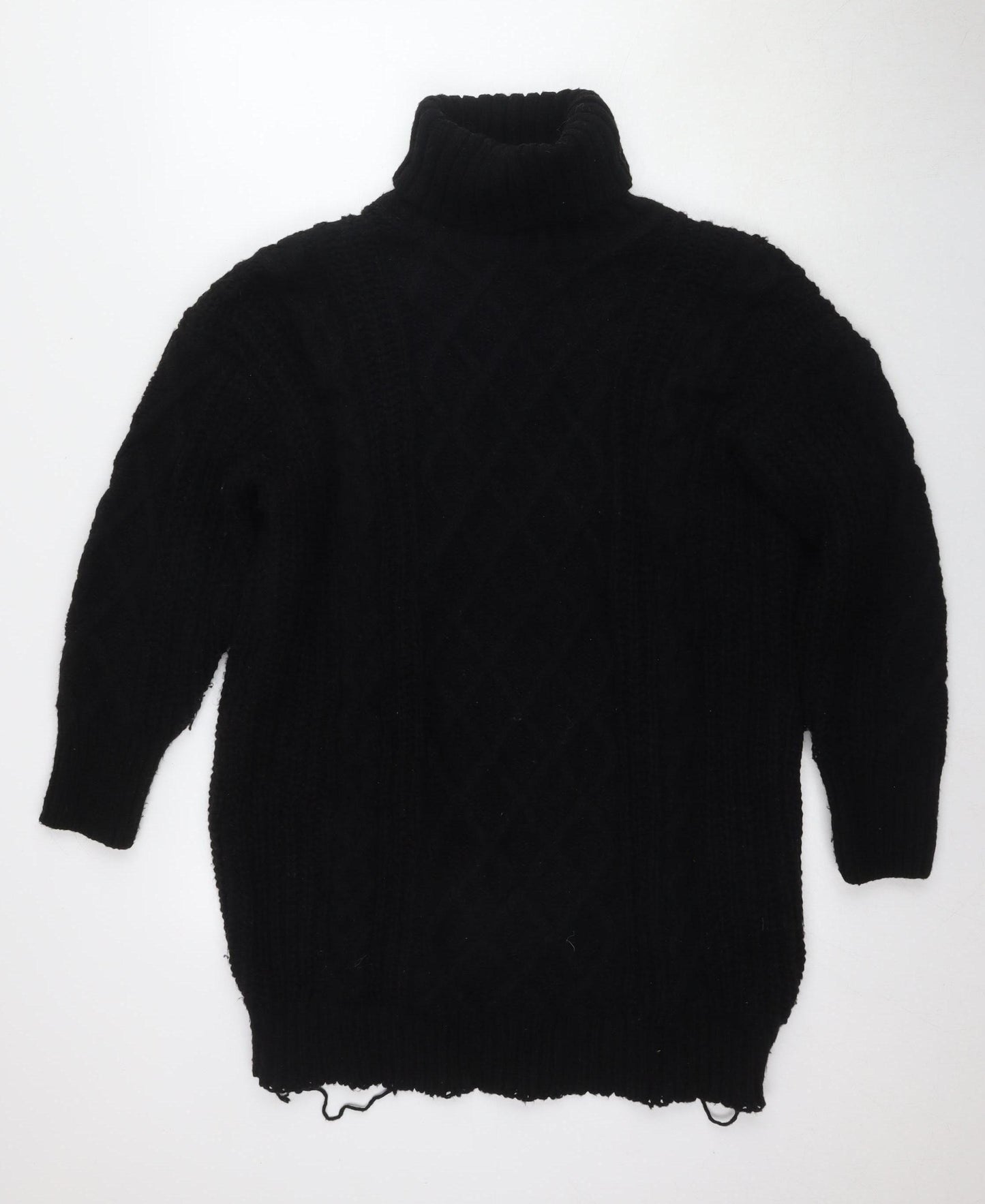 QED London Women's Black Roll Neck Cable-Knit Jumper Sz 12