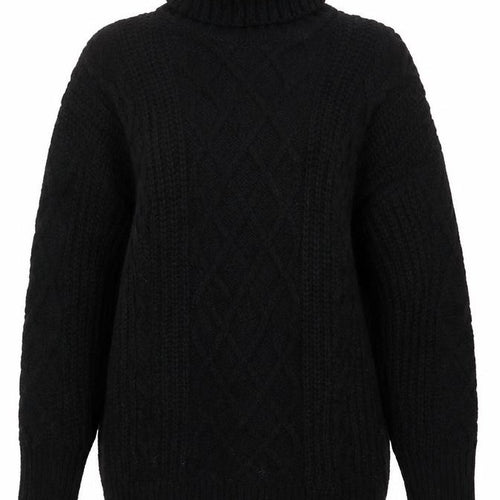 QED London Women's Black Roll Neck Cable-Knit Jumper Sz 12