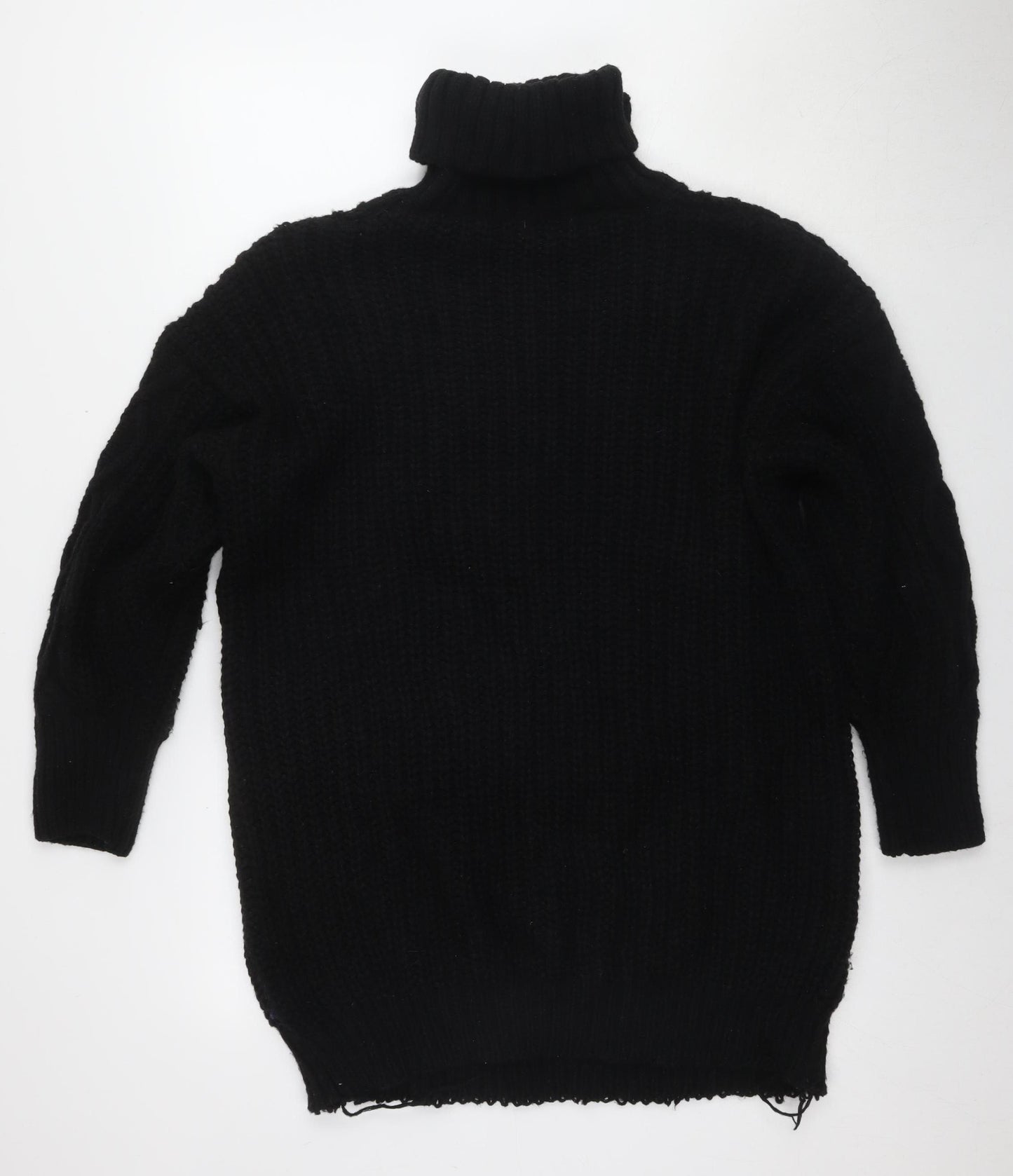 QED London Women's Black Roll Neck Cable-Knit Jumper Sz 12