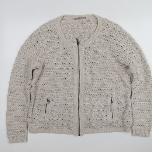 Marks & Spencer Women's Beige Full Zip Cotton Jumper Size 16