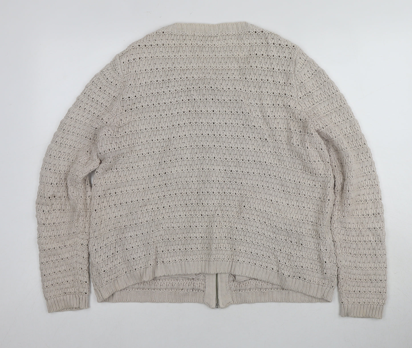 Marks & Spencer Women's Beige Full Zip Cotton Jumper Size 16