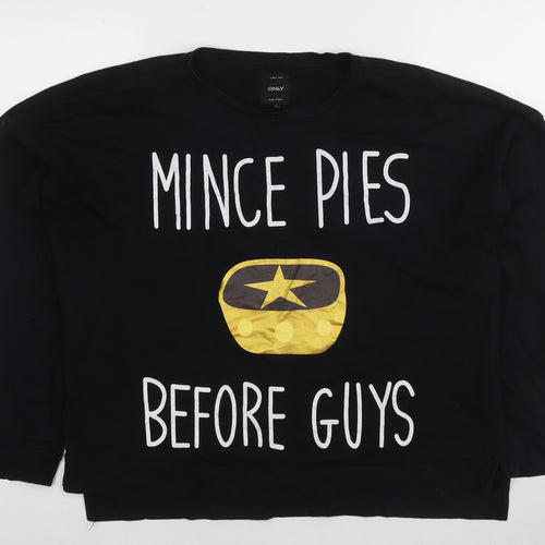 ONLY Women's Black Graphic Long Sleeve T-Shirt - L