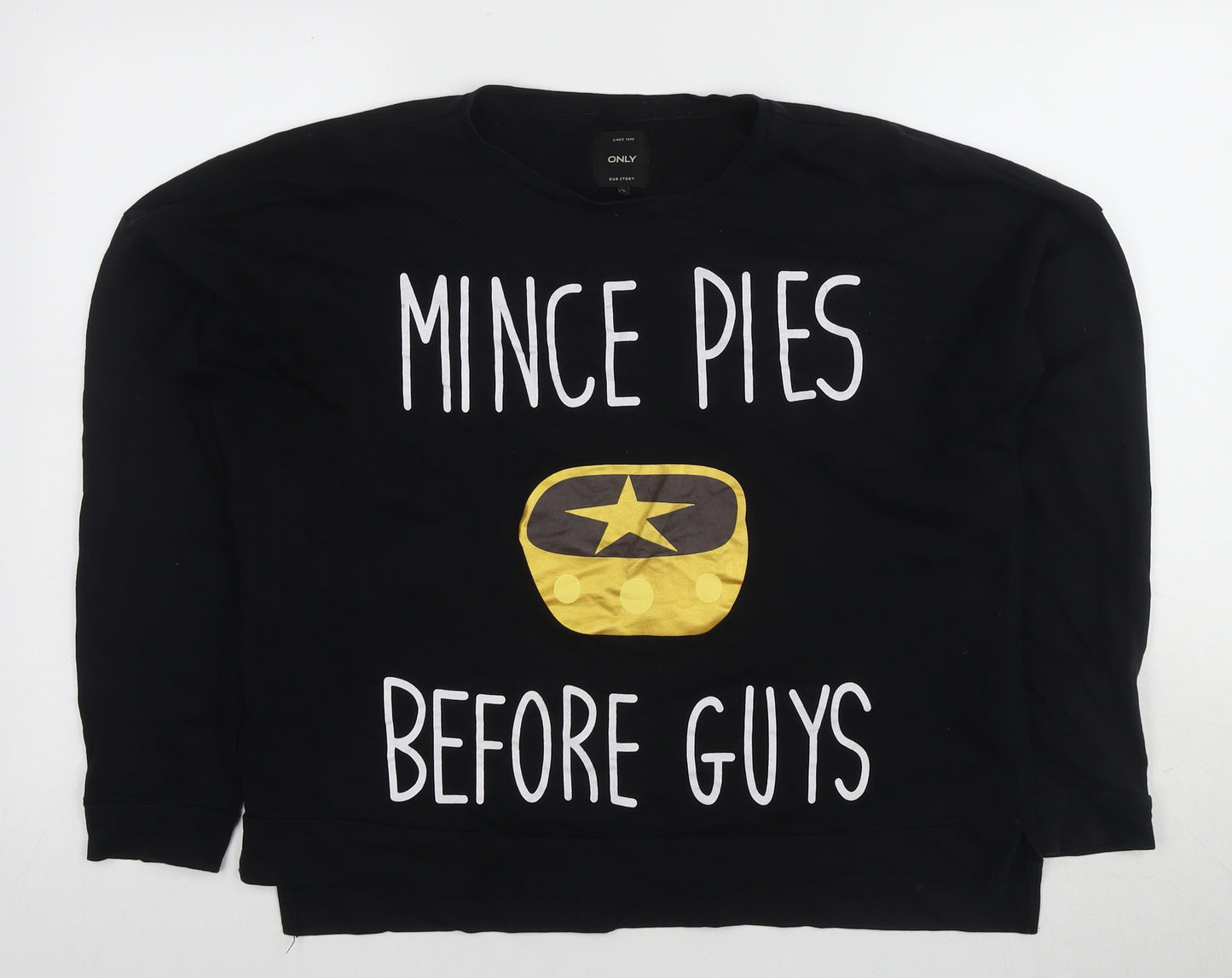 ONLY Women's Black Graphic Long Sleeve T-Shirt - L