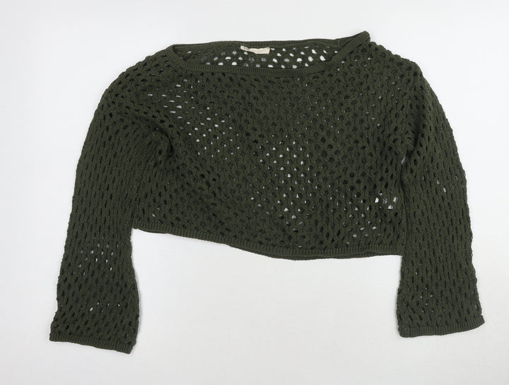 STR Green Knit Pullover Jumper Women Boat Neck Size L