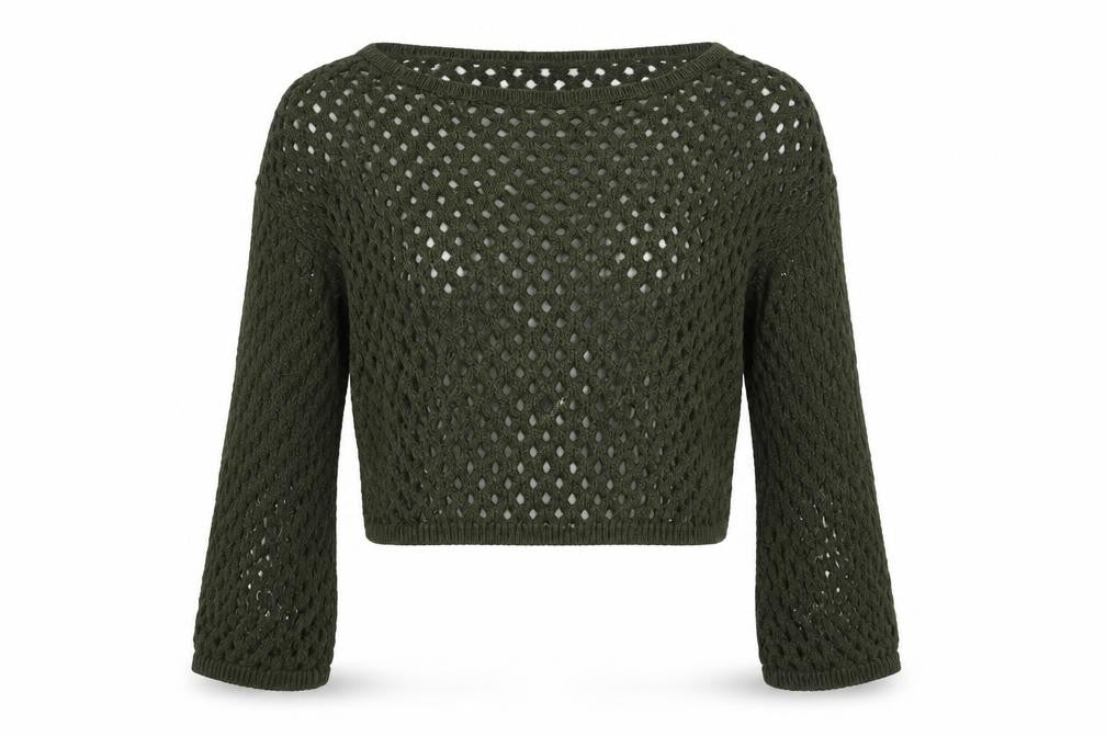 Front view of Stradivarius Green Knit jumper Women Boat Neck, size L