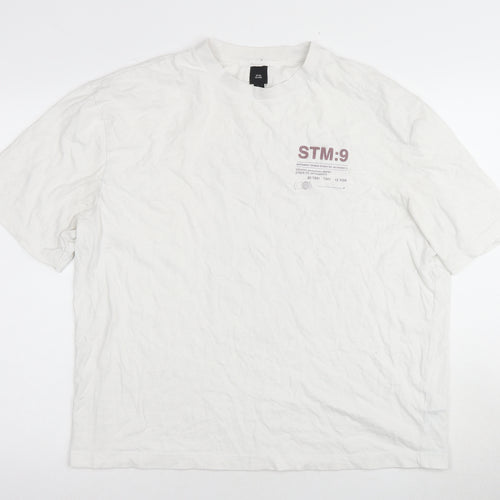 River Island Men's White Graphic T-Shirt L Short Sleeve