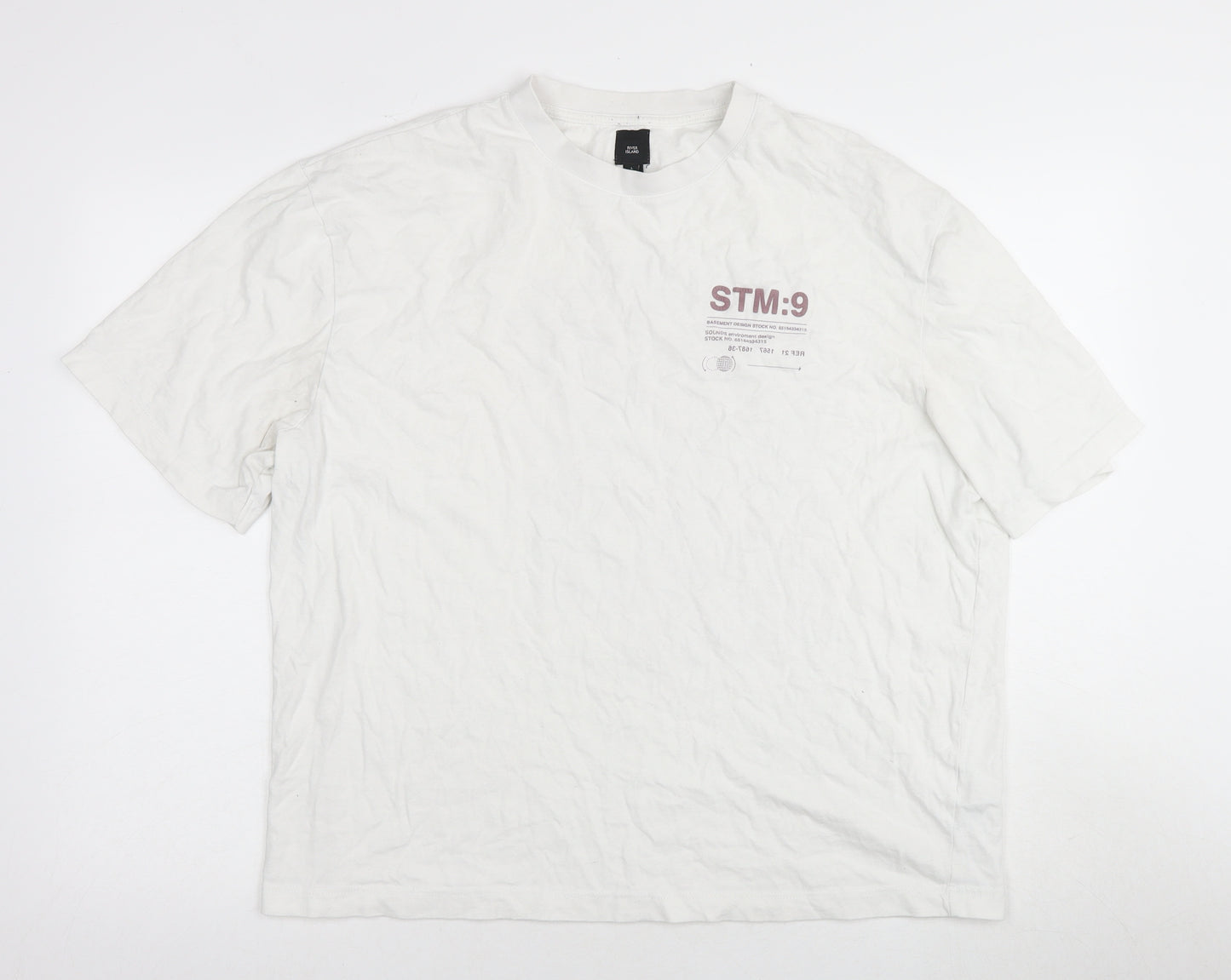 River Island Men's White Graphic T-Shirt L Short Sleeve