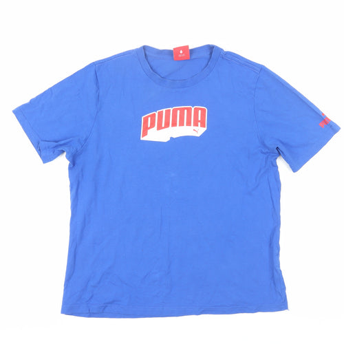 Puma Boys Blue Graphic Logo T-Shirt, Size L, Regular Fit
