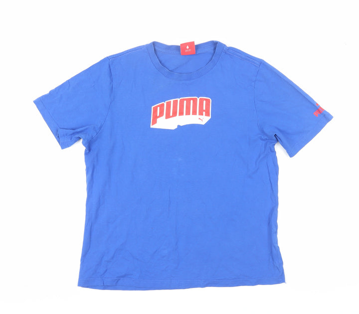 Puma Boys Blue Graphic Logo T-Shirt, Size L, Regular Fit