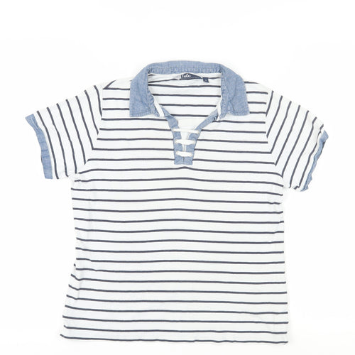 Isle Women's White Striped Polo Shirt, M