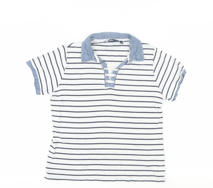 Isle Women's White Striped Polo Shirt, M