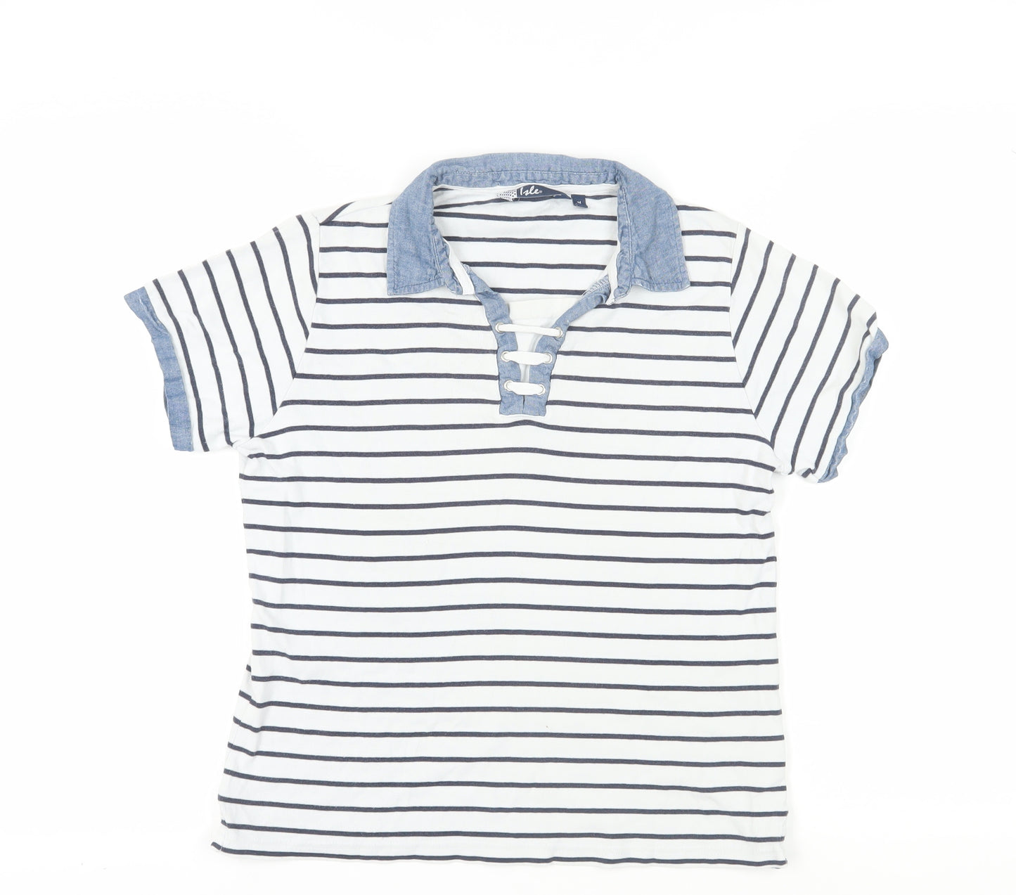Isle Women's White Striped Polo Shirt, M