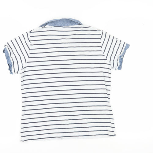 Isle Women's White Striped Polo Shirt, M
