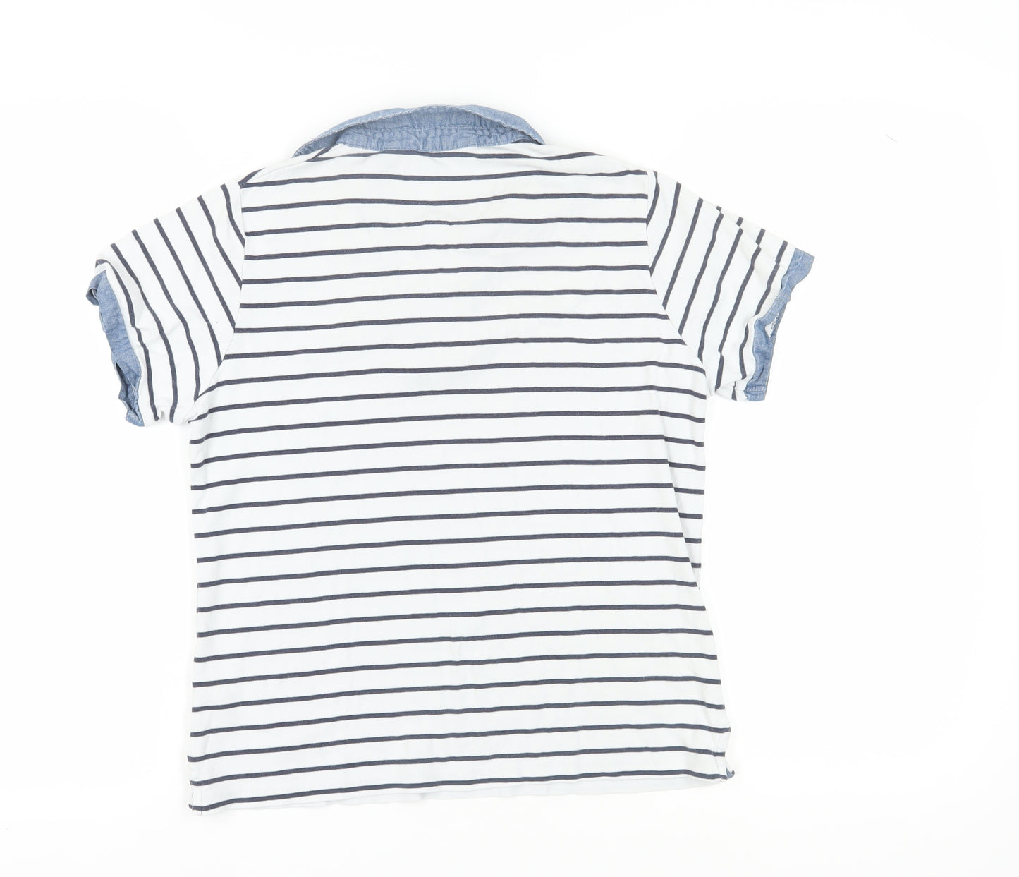 Isle Women's White Striped Polo Shirt, M