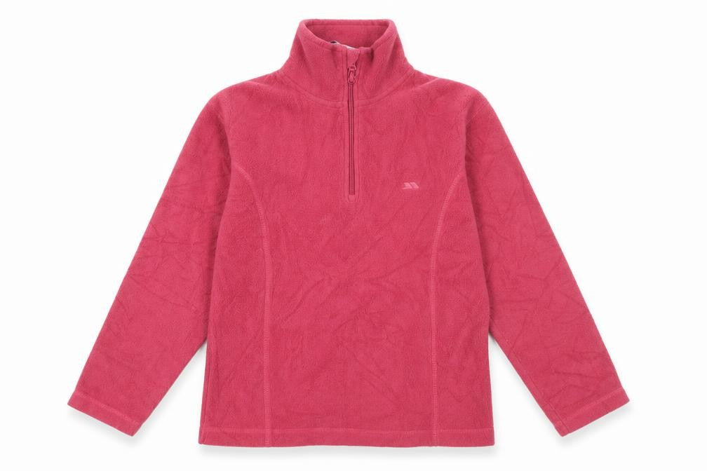 Front view of Trespass girls’ red fleece pullover sweatshirt 11 years