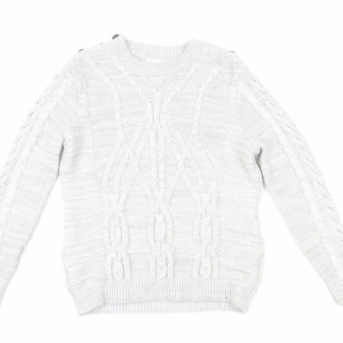 Red Herring Women's White Cable-Knit Jumper Size 12